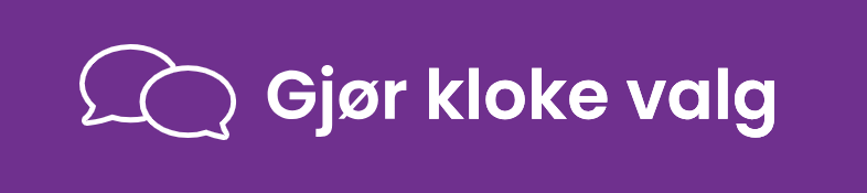 LOGO Gjør kloke valg med lilla bakgrunn. Copyright Legeforeningen og Gjør kloke valg.