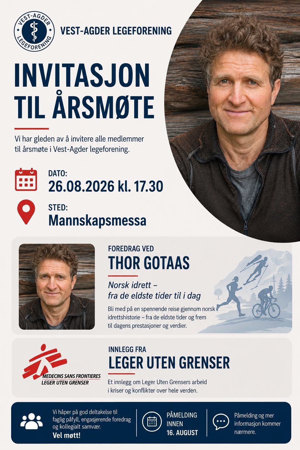 Poster med informasjon om årsmøtet til VAL 26.august i Mannskapsmessa på Odderøya