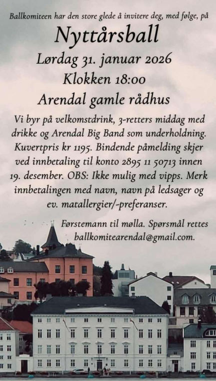 Nyttårsball banner for Aust-Agder legeforening.