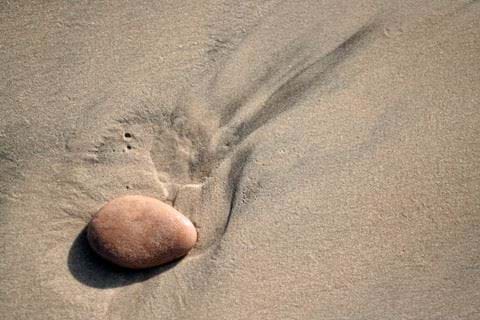 En sten på en sandstrand. Foto: Colourbox.com