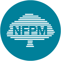 Logo NFPM. Teksten NFPM i et stilisert tre