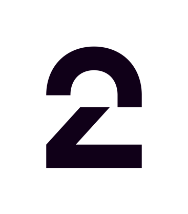 Offisiell logo TV2.  Ett 2-tall hvor midten av tallet er fjernet