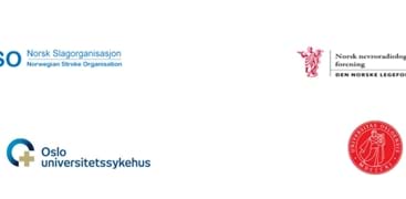 Logoene til Nors Slagorganisasjon, Norsk nevroradiologisk forening, Oslo universitetssykehus og Universitetet i Oslo.