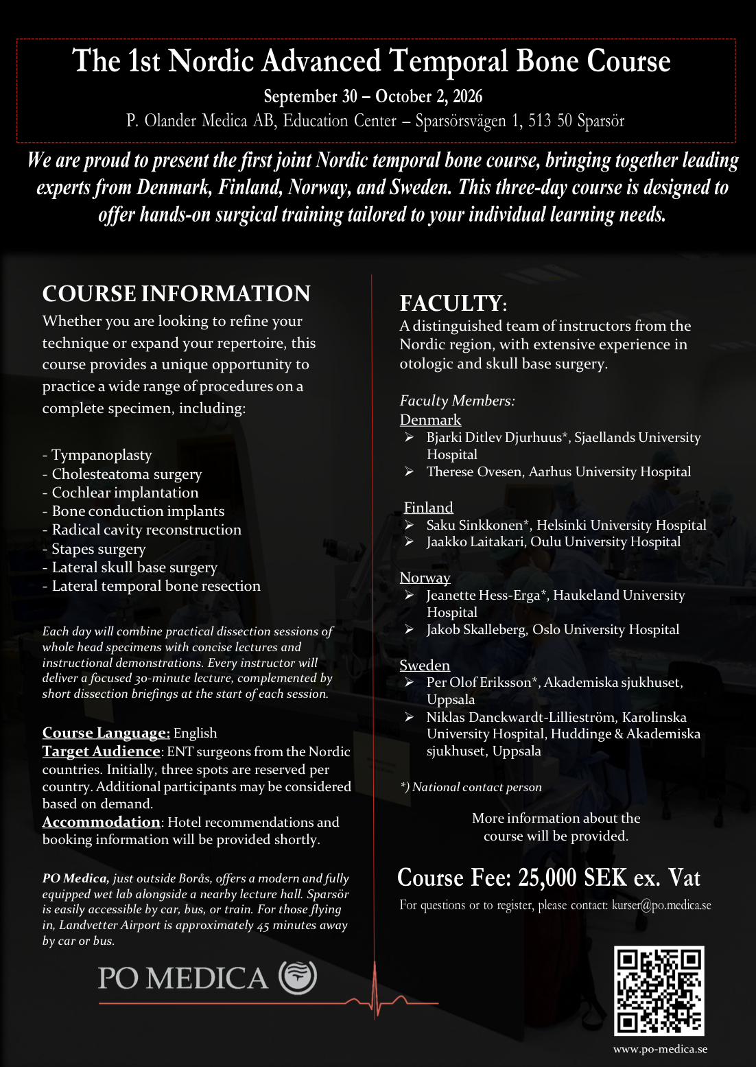 The 1st Nordic Advanced Temporal Bone Course September 30 – October 2, 2026
