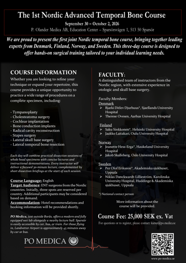 The 1st Nordic Advanced Temporal Bone Course September 30 – October 2, 2026