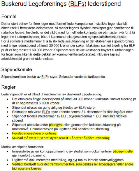 Buskerud legeforenings lederstipend