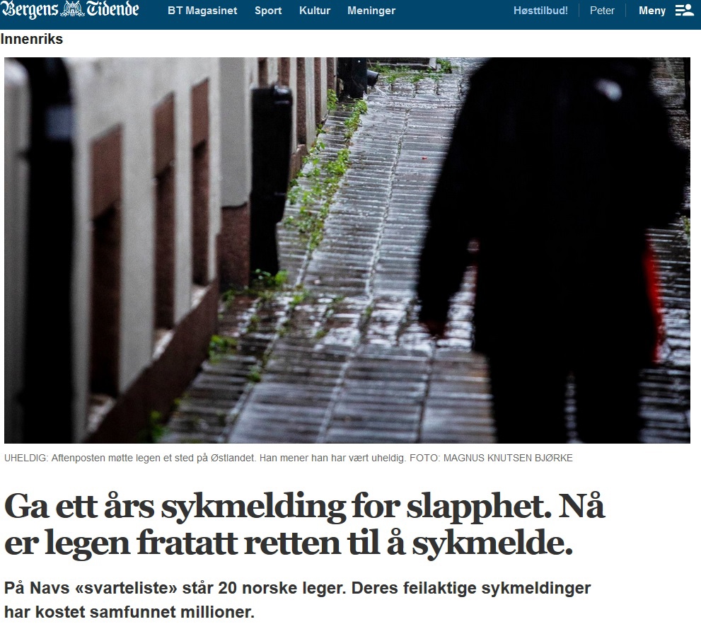 Sak fra Begens Tidene om sykemelding