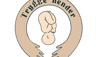 logo, trygge hender. Logo designet som to armer som omfavner et spedbarn, med teksten "Trygge hender"