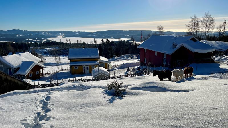 Bilde av gården om vinteren. Foto: Privat