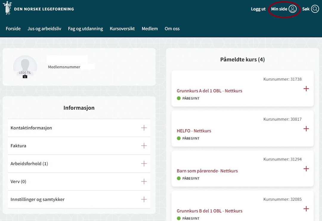 Skjermbilde av Min side