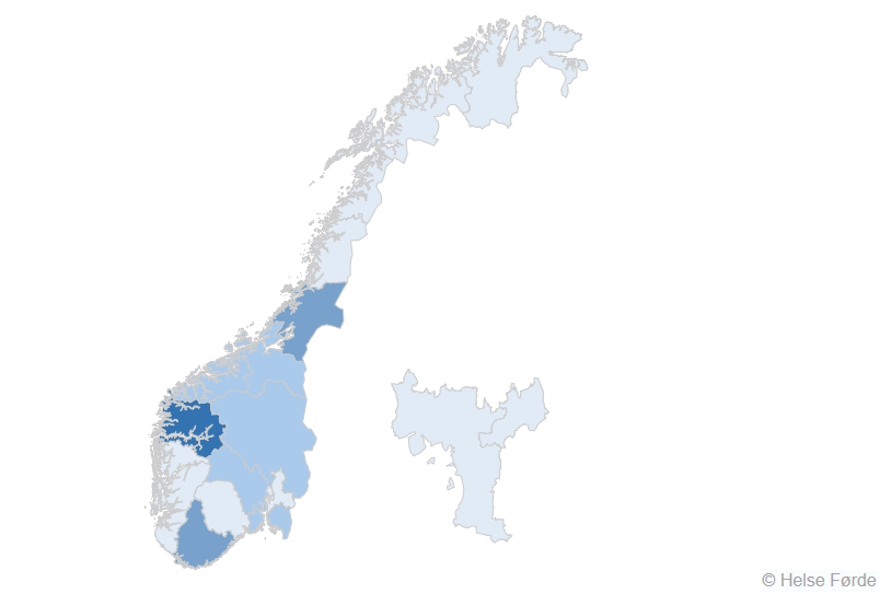 Kart over Norge fra Norsk helseatlas sine nettsider