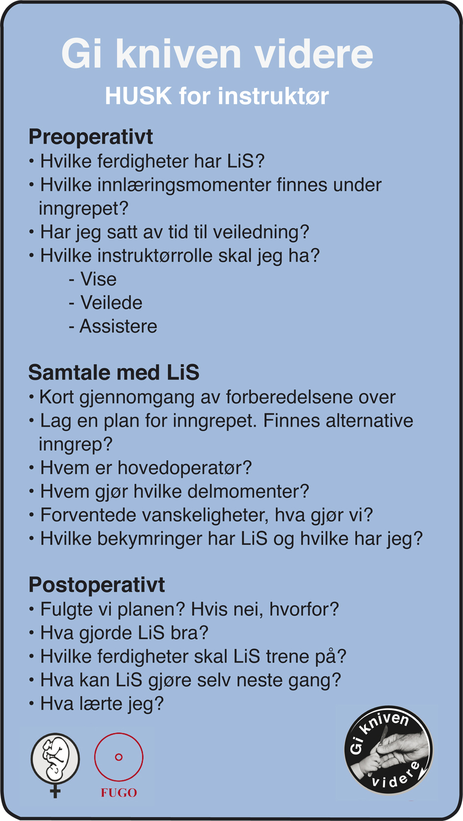 Gi kniven videre huskeliste nr. 1