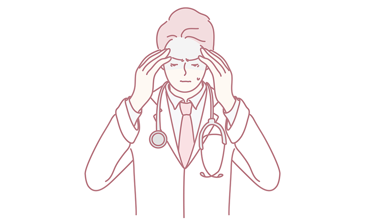 En minimalistisk illustrasjon som viser en lege som holder hodet mens han/hun viser frem og uttrykker symptomer på hodepine. Foto: Dzianis Vasilyeu.