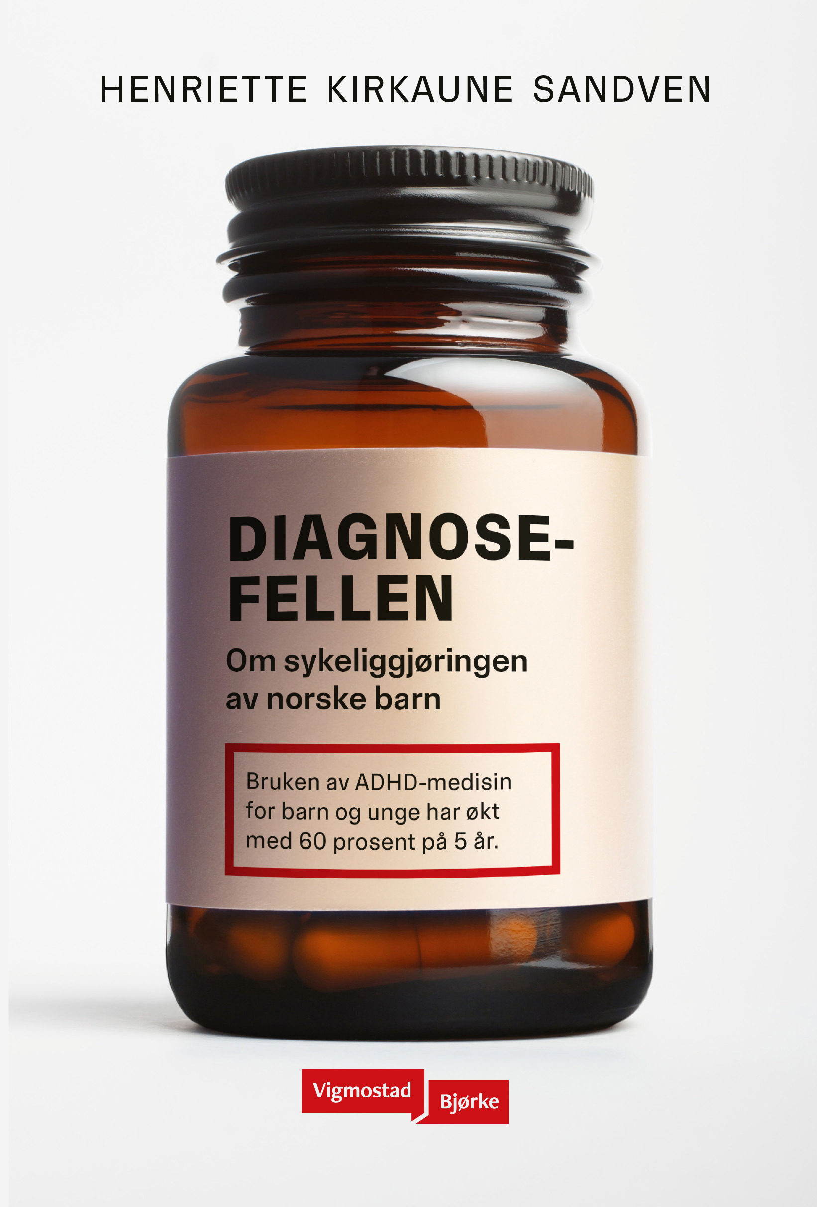 Bokomslag med bilde av et pilleglass, brunt, med svart skrift. Nøytral bakgrunn.