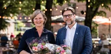 Legeforeningens nye president Anne-Karin Rime og Den nye visepresidenten Nils Kristian Klev. Foto: Thomas B. Eckhoff