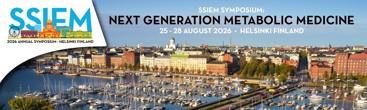 Panorama av Helsinki. Informasjon på himmelen. Det står: SSIEM symposium: Next generation metabloic medicine. 25.-28. August 2026 - Helsinki Finland. 