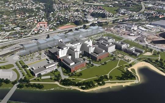 Animert tegning av nytt sykehus i Drammen