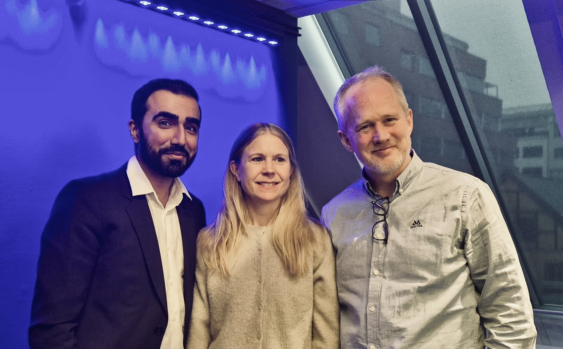 Bilde av Usman A. Mushtaq, Linnea Näsholm og Jørgen Dahlberg. Foto: Heidi Østvedt Strydom