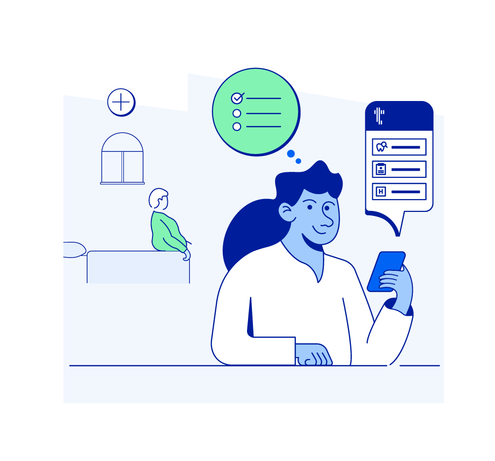 Illustrasjon fra Tannhelseappen: person med mobiltelefon i h&aring;nda.