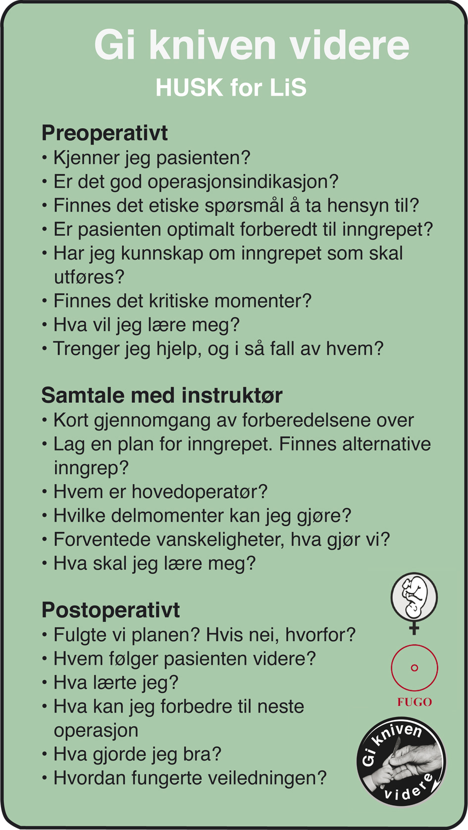 Gi kniven videre huskeliste nr. 2