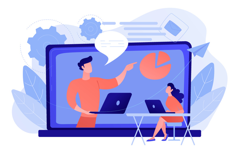 En mann og en kvinne prater og har hver sin PC foran seg. Foto: Mostphotos/Vige